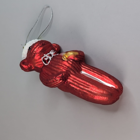 Red sock monkey glass holidays ornament - Picture 4 of 10